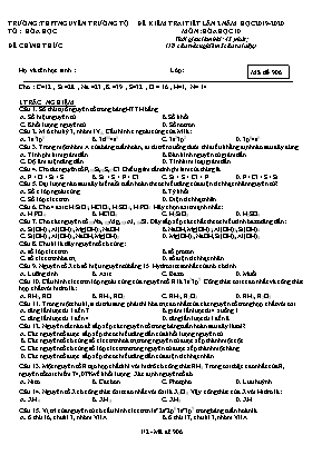 Đề kiểm tra 1 tiết lần 2 môn Hóa học Lớp 10 - Mã đề 906 - Năm học 2019-2020 - Trường THPT Nguyễn Trường Tộ